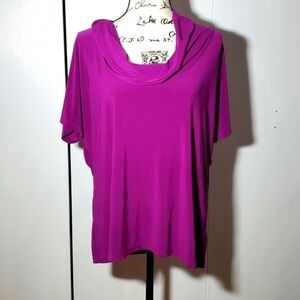 Chaus| Purple Cowl Neck Satiny Short Sleeve Elegant Dress Blouse Flowy sz.XL
